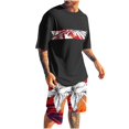 thumbnail image 2 of UVEASISHA Hawaiian Short Set for Men Big and Tall 2 Piece Beach Vacation Outfits Floral Print Tee Tops and Short Set Black XXXXL, 2 of 5