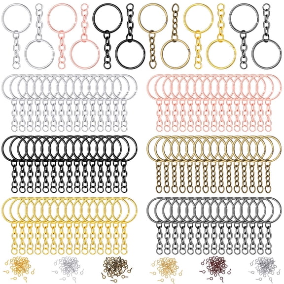 90pcs Key Rings for Keychain Making Kit with 90 Open Jump Rings,180 Small Screw Eye Pins Hooks for DIY Keychain Supplies