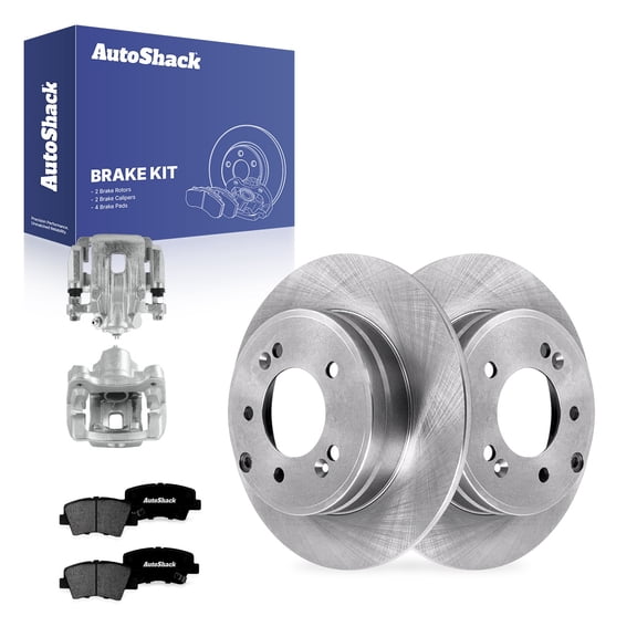AutoShack Rear Solid Brake Rotors   Premium Ceramic Pads   Calipers 8-PC Brake Kit Replacement for 2011-2016 Kia Optima 2012-2017 Hyundai Azera 11.18" (284 mm)