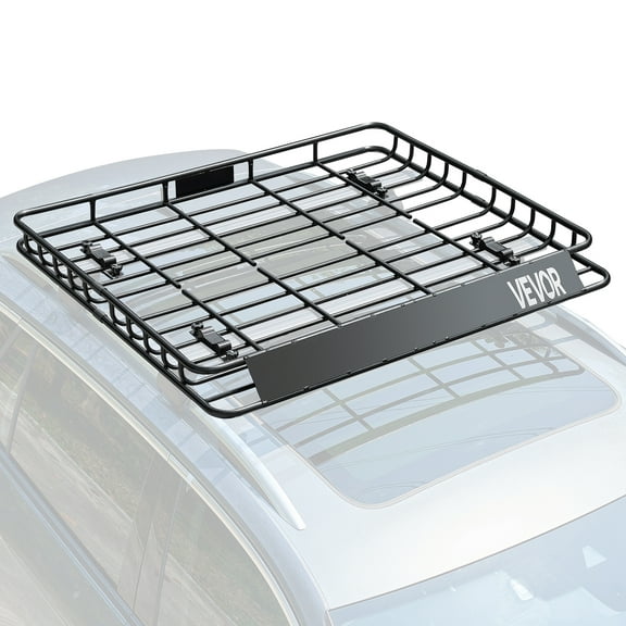 VEVOR Roof Rack Cargo Carrier, 43 x 50 x 4.1 in, Universal Rooftop Cargo Basket, Car Top Luggage Holder with 150 lbs Max Load Capacity, 4.1 in Fence, Anti-Rust Alloy Steel, Wind Fairing, for SUV Car