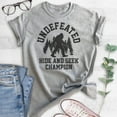 thumbnail image 2 of Undefeated Hide and Seek Champion Shirt, Unisex Women's Men's Shirt, Bigfoot Yeti, Sasquatch, Squatch Tee, Heather Gray, Small, 2 of 6