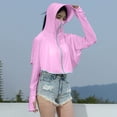 thumbnail image 2 of Alkepwun Womens Jacket Solid Color Batwing Long-Sleeve Lightweight Breathable Ice Silk Hooded Sun Protection Jacket Outdoor Cycling Thumb Holes Coat with Brim and Mask, 2 of 7