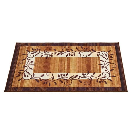 Ombre Scroll Vine Leaf Border Accent Rug to Protect Floors in High Traffic Areas with Skid-Resistant Backing, 27