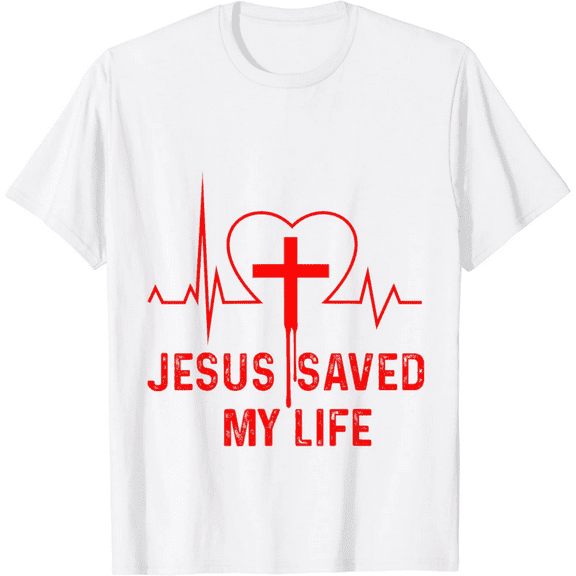 Jesus Saved My Life Heartbeat Cross Crucifix Religion Church T-Shirt100% pure cotton white short-sleeved T-shirts for men and women