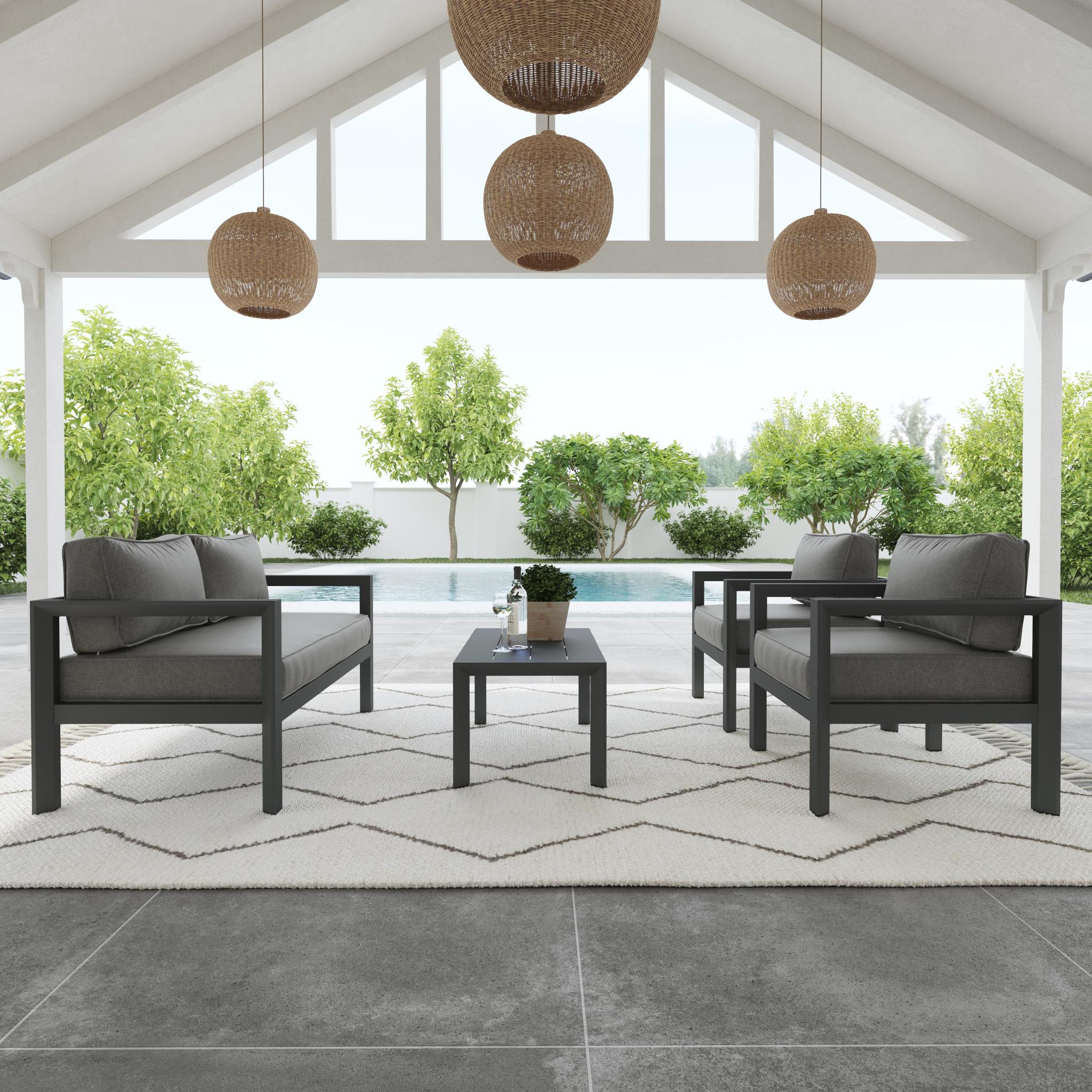 Homestyles Grayton 4-Piece Aluminum & Fabric Outdoor Loveseat Set in Gray - image 4 of 10