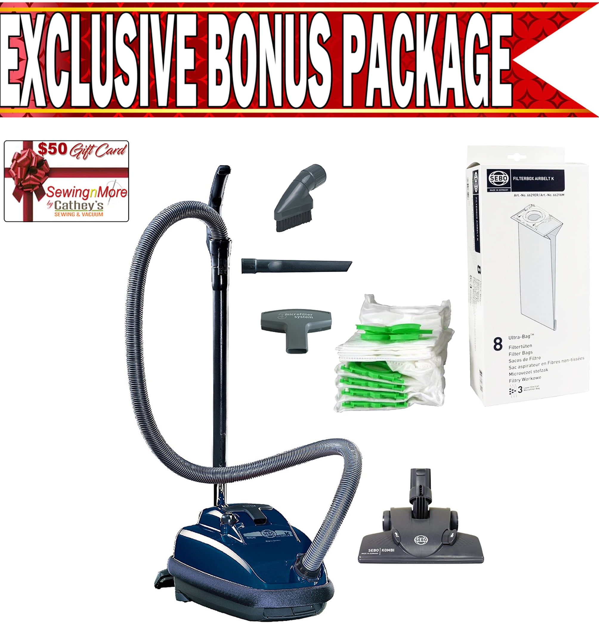 Sebo 9679AM K2 Kombi Dark Blue Canister Vacuum w/ Exclusive Bonus