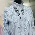 thumbnail image 2 of Women’s Lace Long Puff Sleeve Top Stand Collar Pearl Button Solid Color Blouse Shirt, 2 of 2