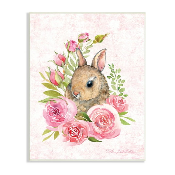 Stupell Industries Cute Bunny Rabbit Pink Blooming Rose Flowers, 10 x 15, Designed by Sherri Buck Baldwin