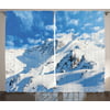 Lake House Decor Curtains 2 Panels Set, Mountain Landscape Ski Slope Winter Sport Telfer and Snowboarding Image, Window Drapes for Living Room Bedroom, 108W X 84L Inches, White Blue, by Ambesonne