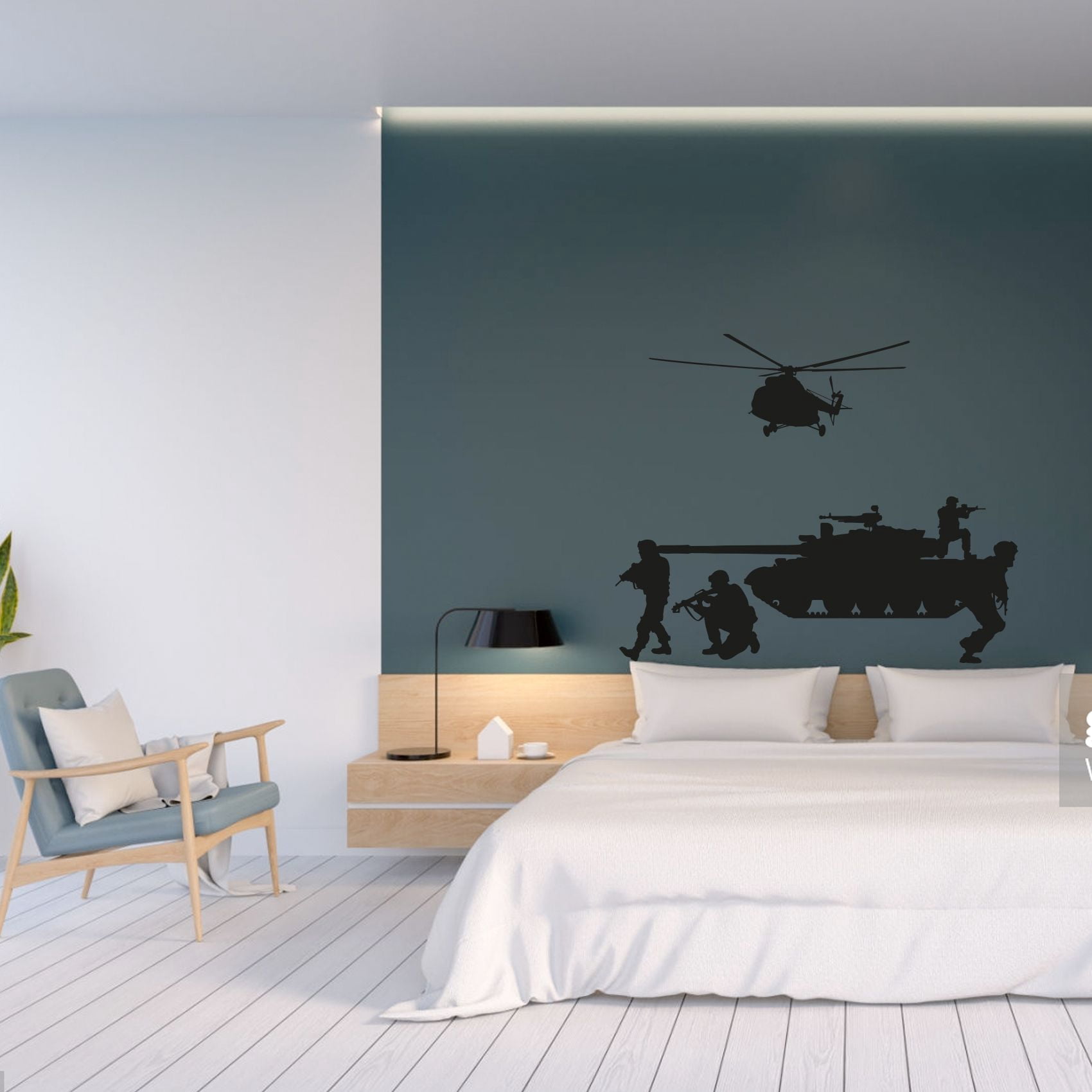 Helicopter Soldier Army Military Swat Team Army Men Soldier Wall Sticker Art Decal for Girls Boys Room Rooms Playroom Bedroom Gym House Home Decor Stickers Walls Art Vinyl Decoration Size (22x30 inch)