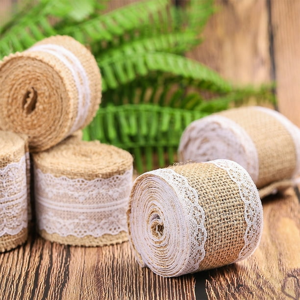 Jute Cloth Roll with White Lace Craft for Home Decoration Packaging 2M Roll 20