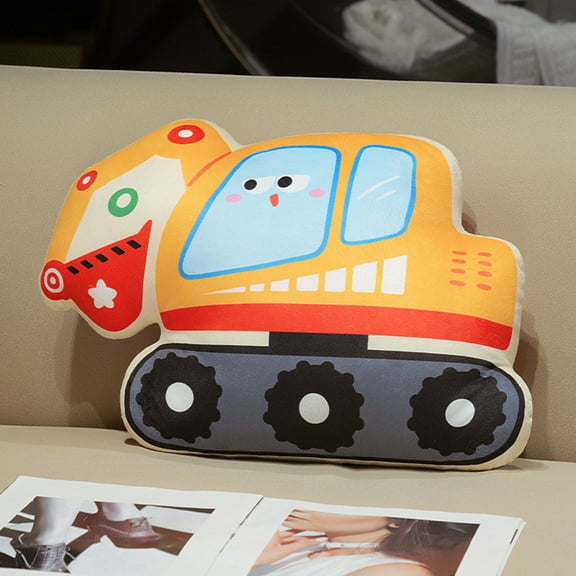 1pcs Car Plush Toy Soft Stuffed Car Plush Pillow Toy CuteTractor Cartoon Throw Pillow Plushie Gifts for Birthday Christmas Party，50 * 32cm Yellow Excavator