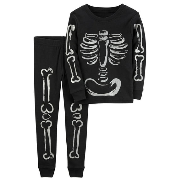 Generic kids Clothes Pjs Toddler Clothing Sets Baby Kid Boys Girls Outfit Halloween Bone Prints Crewneck Long Sleeves Tops Pants 2pcs Set Outfits Nightwear