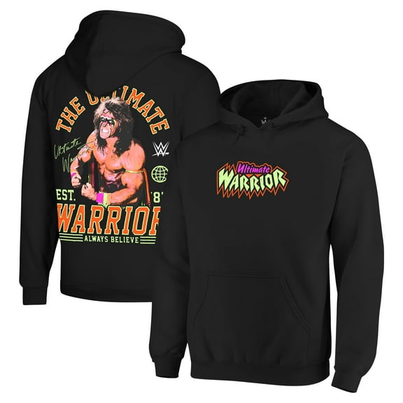 Men's Ripple Junction Black The Ultimate Warrior Graphic Fleece Pullover Hoodie