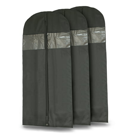 Plixio Long Black Garment Bags for Dresses, Suits, Costumes - 3 Pack 60 Inch Stroage Bags Include Zipper & Transparent