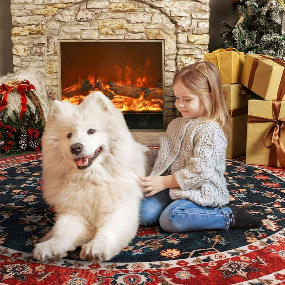 Softlife Oriental Traditional Area Rug for Living Room Durable Washable Persian Carpet Non Slip Boho Rugs for Bedroom,5'x5', Red