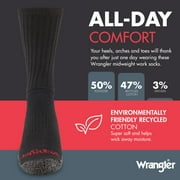 Wrangler Men's Cushion Crew Socks, Work Socks for Men, Black, 6 Pack