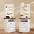 thumbnail image 5 of 61" Tall Nightstand with Charging Station & LED Lights, Bedside Table with 3-Drawer and 3 Adjustable Shelves, Farmhouse End Table for Bedroom, Living Room, White, 5 of 8
