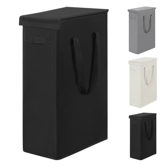BGTREND Tall & Slim Laundry Hamper with Lid and handles Narrow Laundry Basket Collapsible Dirty Clothes Hamper Portable Laundry Storage Bin Oxford (45L, Black)