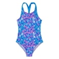 thumbnail image 3 of DPOIS Kids Girls One-Piece Sleeveless Criss Cross Swimsuit Sport Athletic Bathing Suit Colorful Floral Blue 4, 3 of 7