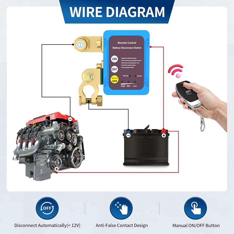 5X 12V 240A Remote Battery Disconnect Switch, Automatic Power Off Switch Car Truck Boat Remote Control Switch