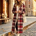 thumbnail image 3 of Jewelreauty Womens Plaid Long Overcoats, Hooded Long Sleeve Wool Blend Peacoat Calf Length Winter Fall Jackets (XL, Red), 3 of 8