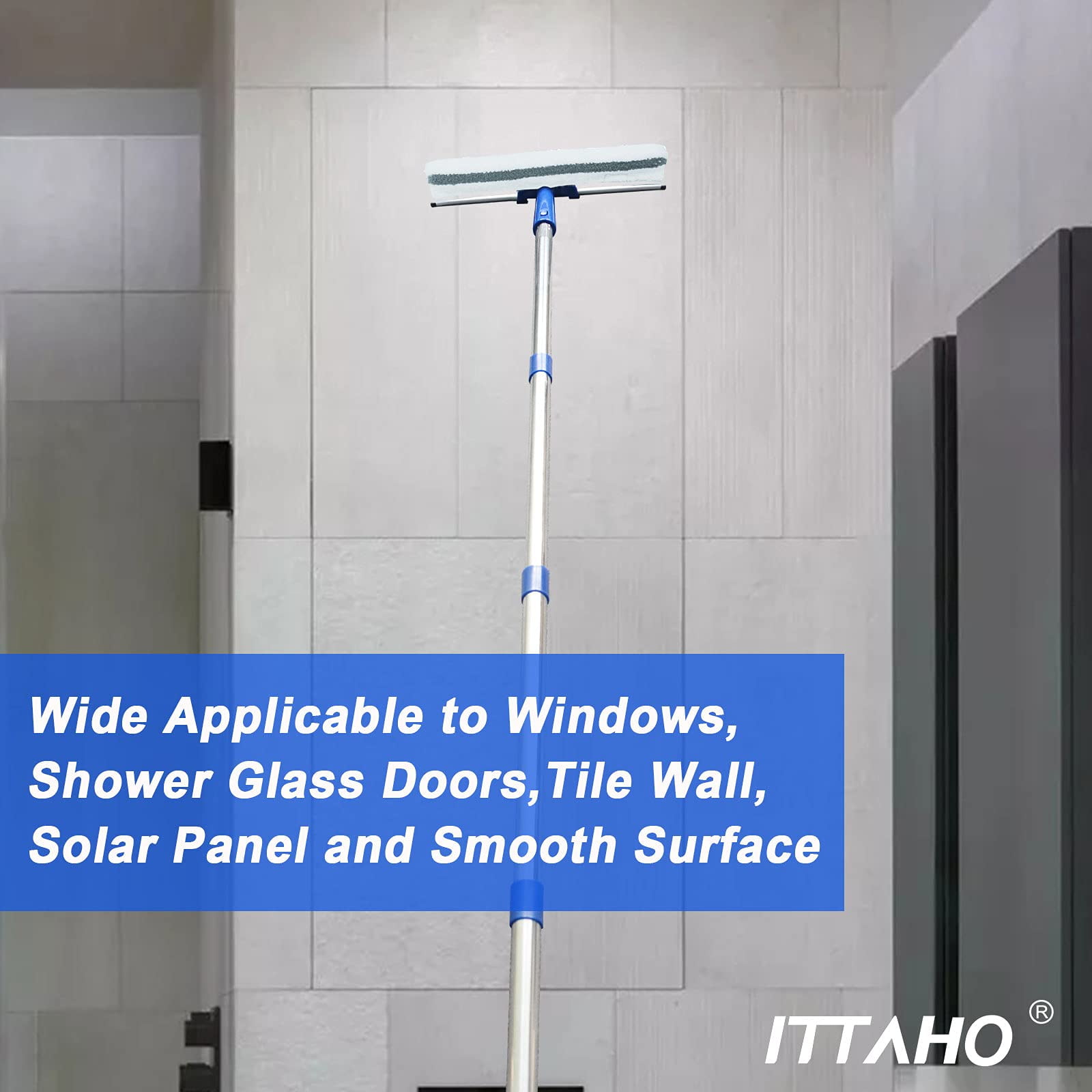 ITTAHO Floor Squeegee with Adjustable Long Handle, Water Cleaning Sili