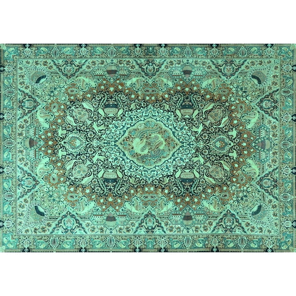 Ahgly Company Machine Washable Indoor Rectangle Persian Turquoise Blue Traditional Area Rugs, 5' x 7'