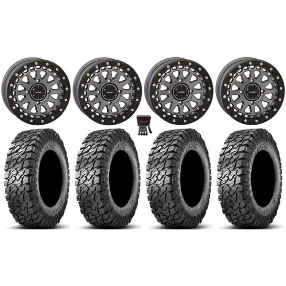 System 3 SB-6 15" Wheels Gunmetal (6 1) 34" Predator Tires Can-Am Commander Maverick Renegade Outlander Defender