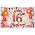 thumbnail image 3 of Glittery 16th Birthday Backdrop Banner with Balloons Stars and Gifts Party Supplies Birthday Decoration Photography Props Party Decor Background, 3 of 8