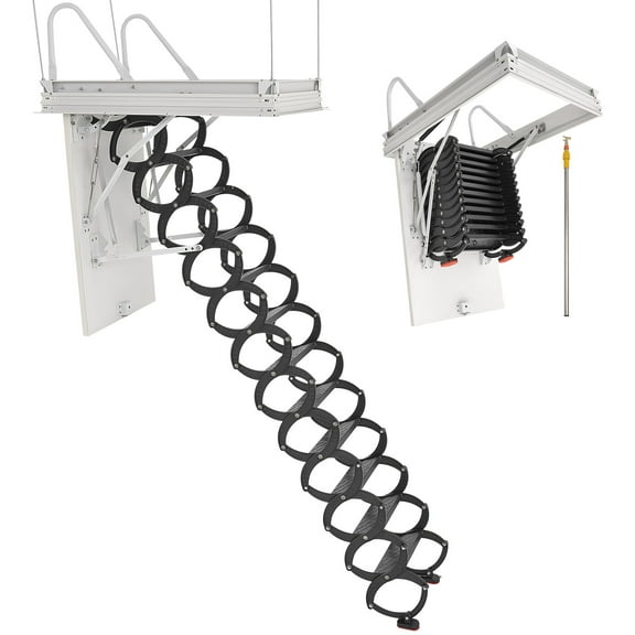 VEVOR Attic Ladder,660LBS/299.4KG Capacity,Fits 9.5 to 10.2 ft Ceiling Height and 39.4 x 27.5 inch Opening Size,Alloy Steel Pull-Down Retractable Ceiling Stair with Pulling Rod for Attic Loft Roof