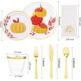 thumbnail image 6 of 175PCS Thanksgiving Plastic Plates - Thanksgiving Disposable Dinnerware Set - Fall Pumpkin Plates for 25 Guests Include 50 Gold Plates, 75Silverware, 25Cups, 25Napkins for Friendsgiving Party, 6 of 9