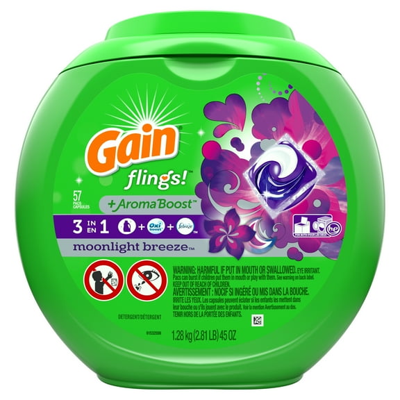 Gain flings! plus Aroma Boost Laundry Detergent Pacs, Moonlight Breeze, 57 Count