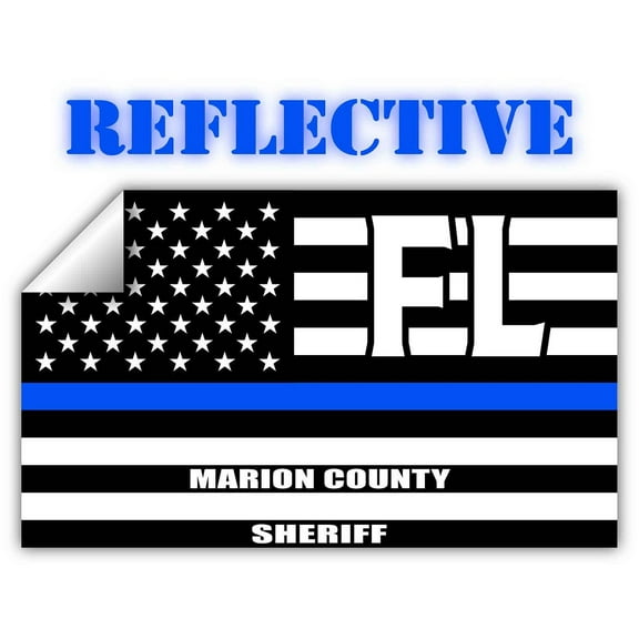 Reflective Marion County Florida FL Thin Blue Line Stealthy Old Glory USA Flag | Honoring Law Enforcement Officers Sheriffs | County State Decal Bumper Sticker 3M Vinyl 3" x 5"