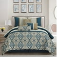 thumbnail image 2 of Nanshing Reina 7 Piece Traditional Damask Comforter Set, Blue, King, 2 of 7