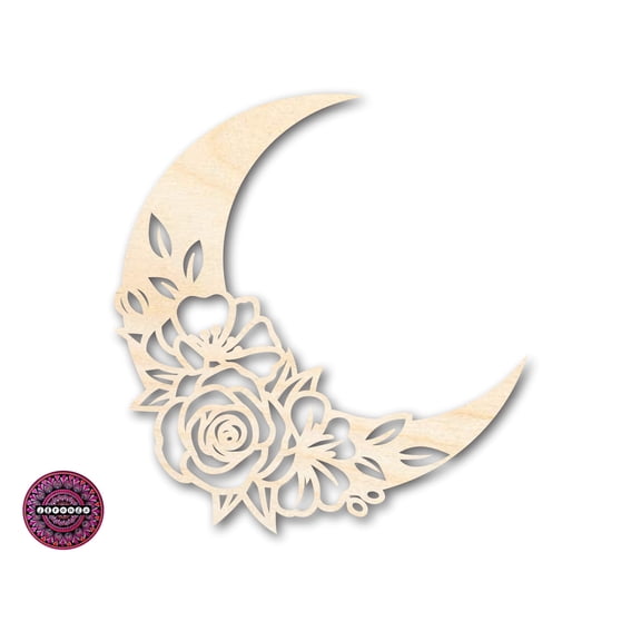 Unfinished Wood Floral Moon Shape 7" / 1/2"