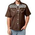 thumbnail image 2 of Conairie Mens Western Shirts Short Sleeve Button Collar Cowboy Embroidered Shirt Retro Business Casual Tee With Floral Design Brown XXL, 2 of 4