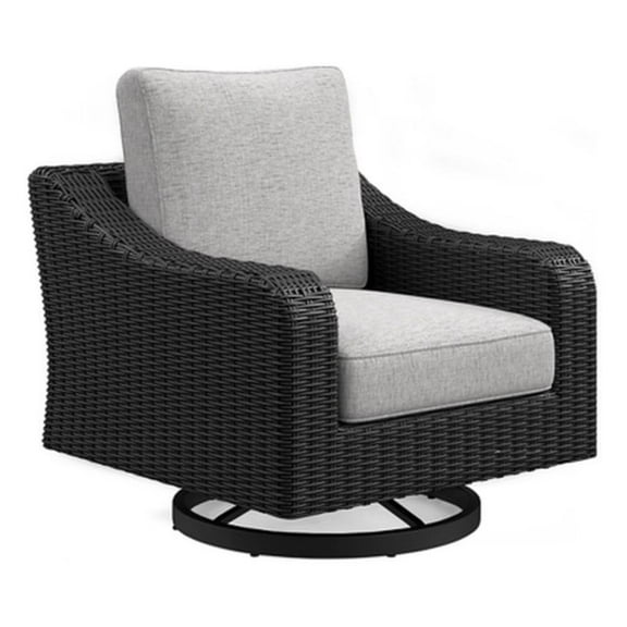 Bowery Hill Contemporary Black Outdoor Swivel Lounge with Cushion