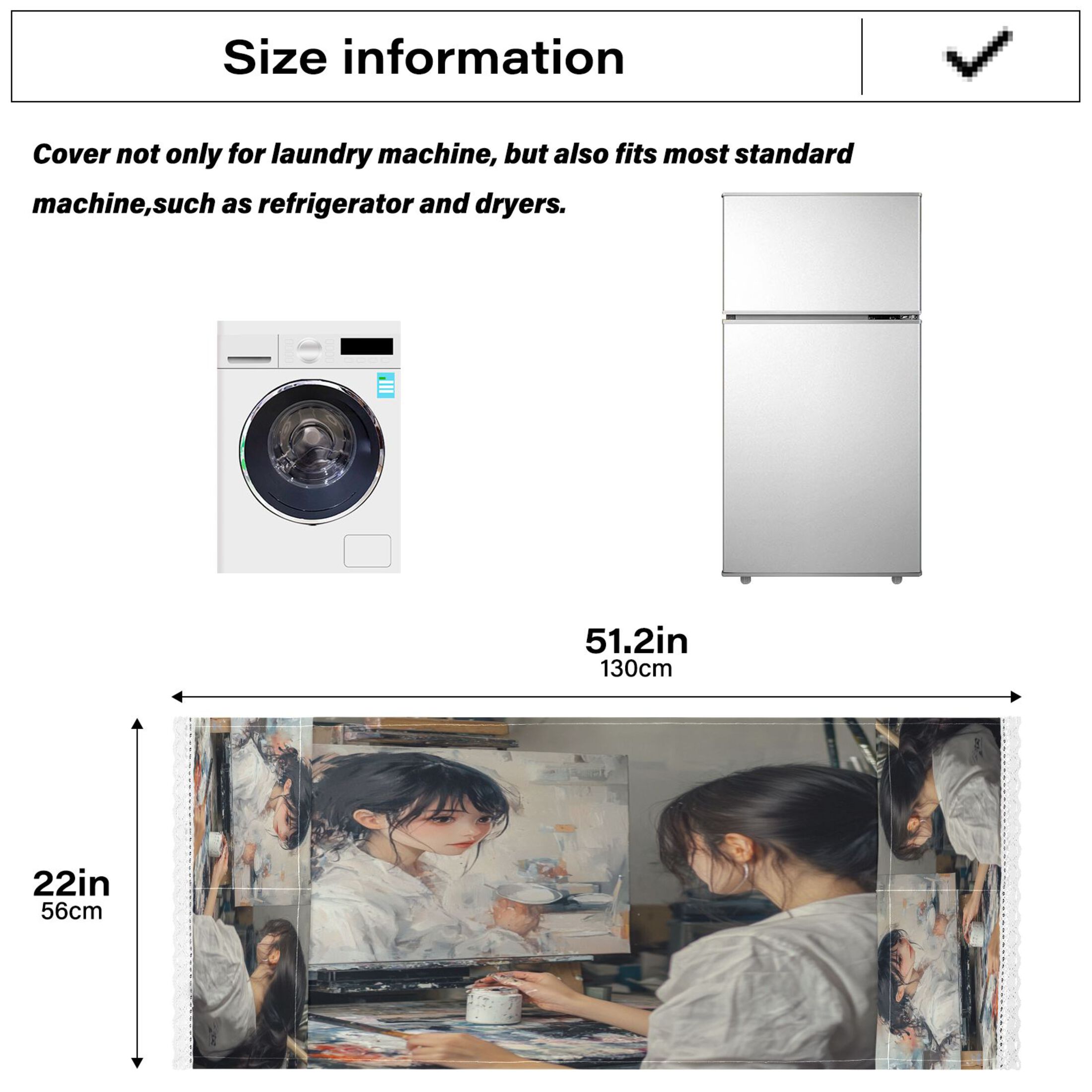 The Girl Who PaintsWasher and Dryer Covers Dust-Proof and Oil Resistant Fridge Cover with 4 Storage Pockets Washing Machine Top Cover for Laundry Kitchen Home 51.2 x 22 In