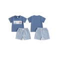 thumbnail image 2 of BemeyourBBs Toddler Baby Boy Summer Clothes Newborn Infant Baby Boys 2 Pieces Outfit Tree Duck Shark Short Sleeve T-shirts Striped Elastic Waist Pockets Shorts Set, 2 of 9