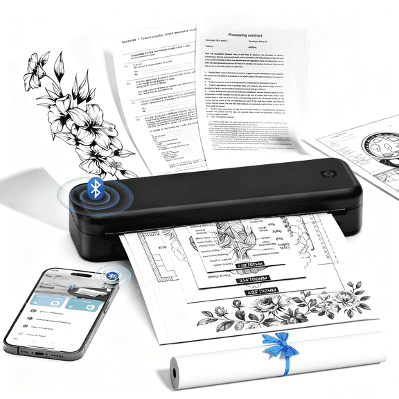 Phomemo Upgraded 300 dpi M834 Portable Printer - 8.5" x 11" & A4 Portable Inkless Printer, Wireless Bluetooth Thermal Travel Printer for Office School Home (Black)