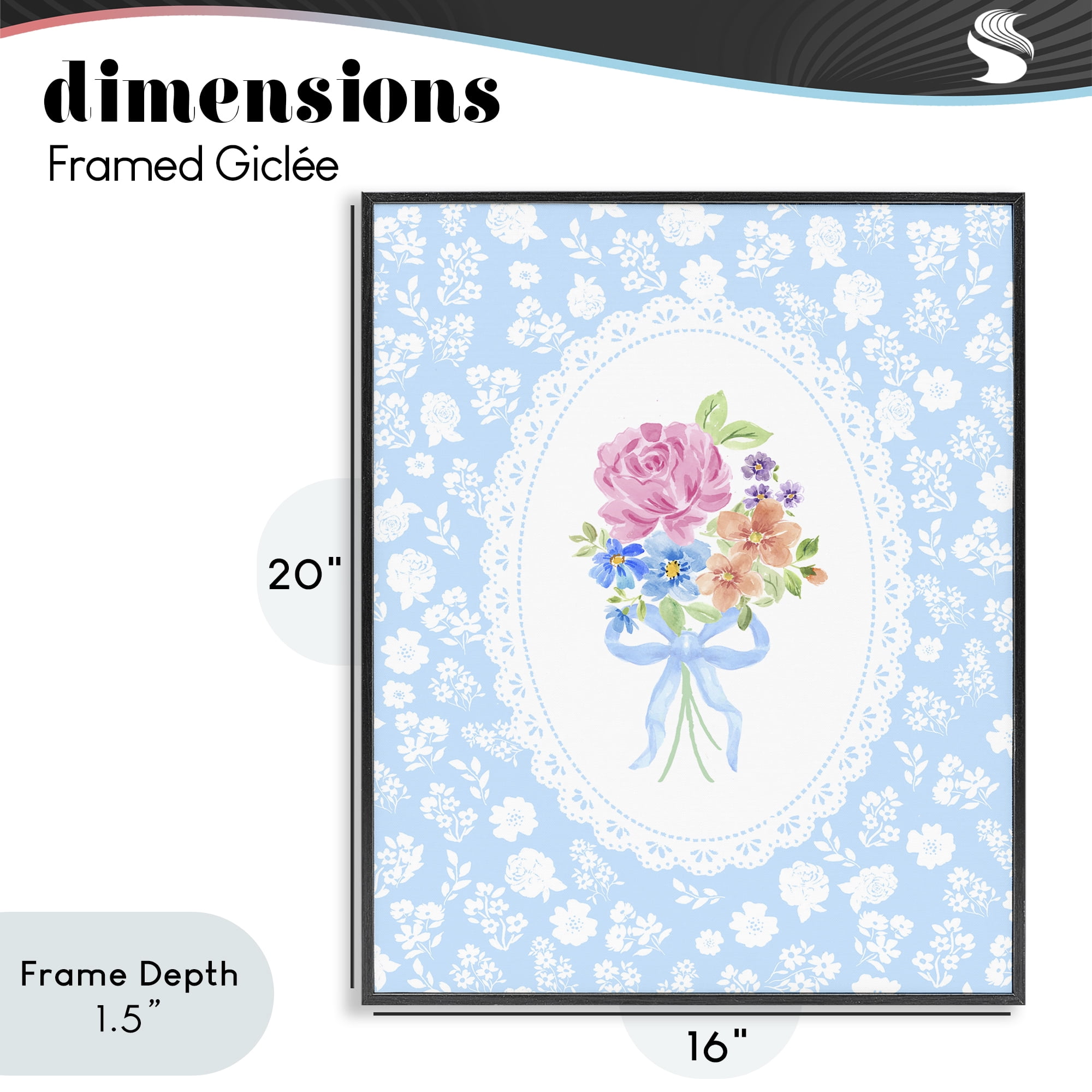 Stupell Industries Blue Feminine Bouquet Black Framed Giclee Art, design by Corinne Haig