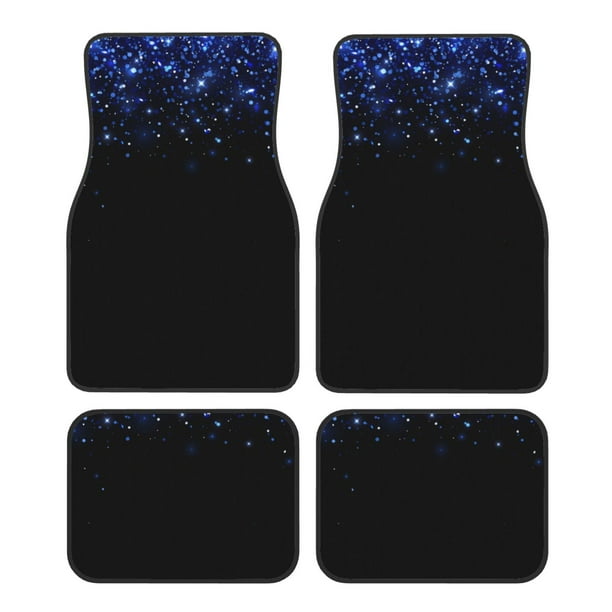 Fotbe Black Blue Glitter Sparkles Juego de 4 Tapetes para Auto con Estampado – Alfombrillas de Goma Reforzada, Diseño Antideslizante, Protección para Todo el Año – Vehículos, Autos, Camionetas y SUVs