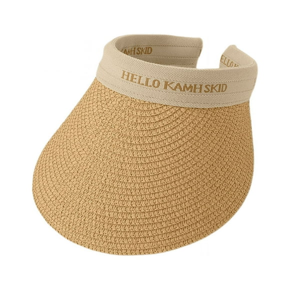 Women's Straw Sunshade Woven Toyo Summer Beach Hat Foldable UV Protection UPF 50+(Khaki rice)