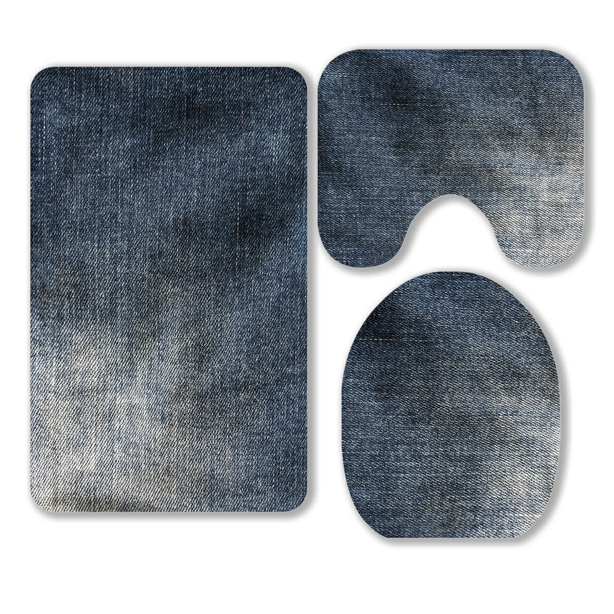 ECZJNT Blue jeans cloth texture 3 Piece Bathroom Rugs Set Bath Rug Contour Mat and Toilet Lid
