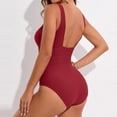 thumbnail image 4 of One Piece Bathing Suit for Women Tummy Control Swimsuit Square Back Scoop Neck Monokini Wine S, 4 of 4