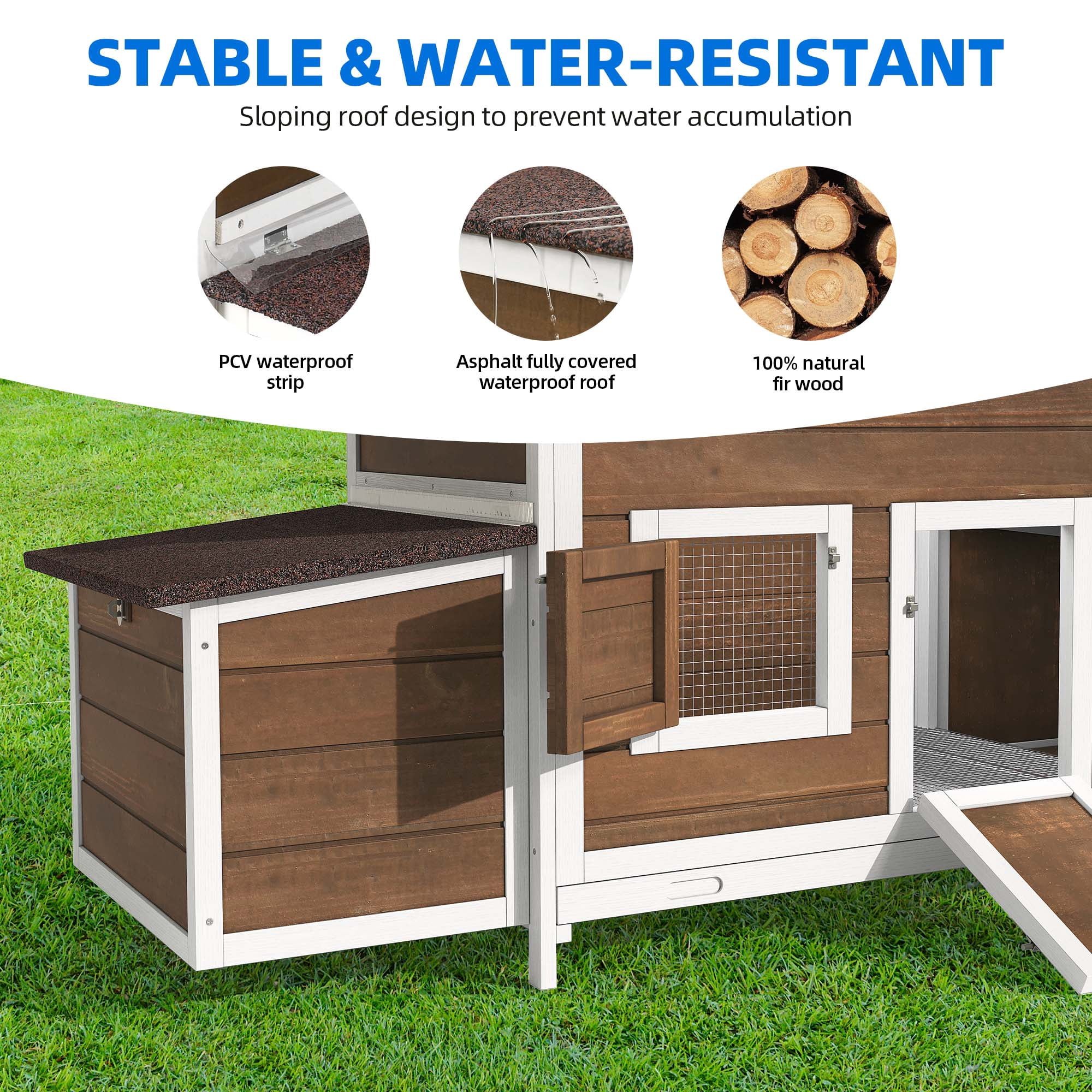 Dextrus Chicken Coop 11.5ft² Large Wooden Chicken Hutch with 2 Nesting Boxes Outdoor Hen House Chicken Cage for Rabbit Hutch Duck Cage - Brown
