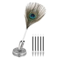 thumbnail image 1 of Bolígrafos de pluma de pavo real Uxcell, soporte de metal, bolígrafo de tinta negra con 5 recargas para oficina, boda, plateado, 1 of 7