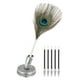 thumbnail image 1 of Bolígrafos de pluma de pavo real Uxcell, soporte de metal, bolígrafo de tinta negra con 5 recargas para oficina, boda, plateado, 1 of 7