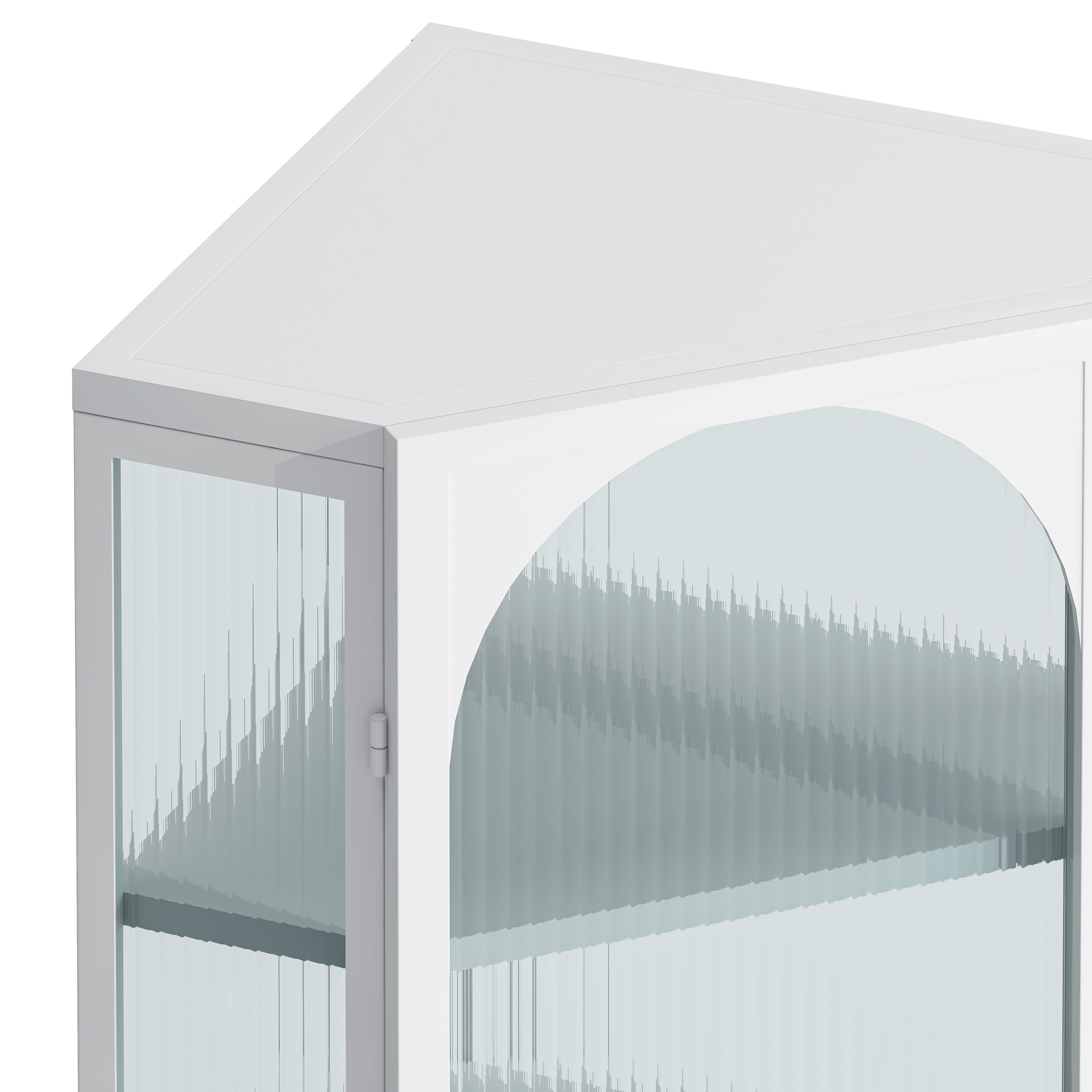 Wall Mounted Corner Cabinet 41.34 Inch, 4-Tier Glass Door Storage with Ribbed Glass and Metal Frame, Bathroom Organizer and Living Room Display Cabinet, White